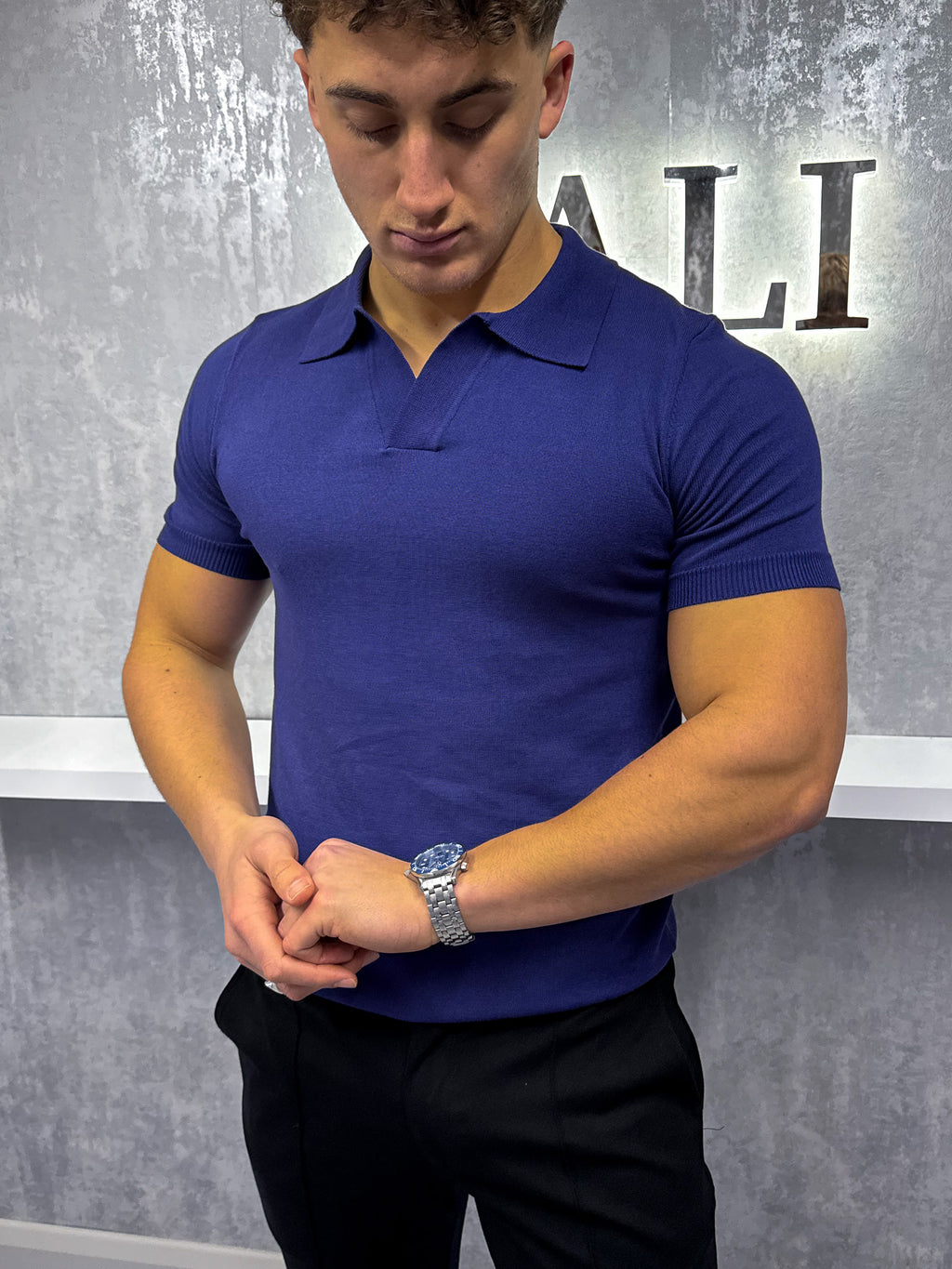 Poloshirt mit kubanischem Kragen – Marineblau
