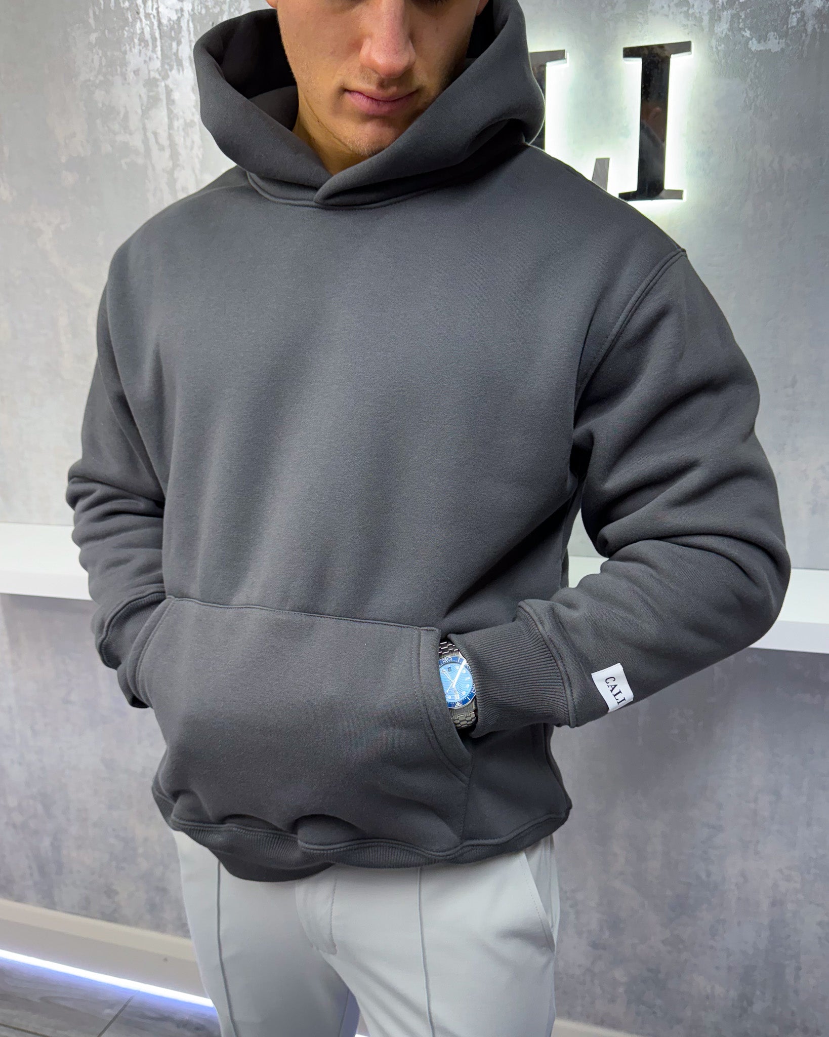 Felpa di oversize essenziale di grandi dimensioni - grigio