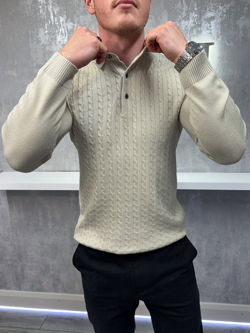 Polo a maniche lunghe con bottoni - Beige