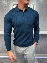 Polo a maniche lunghe con bottoni - Blu navy