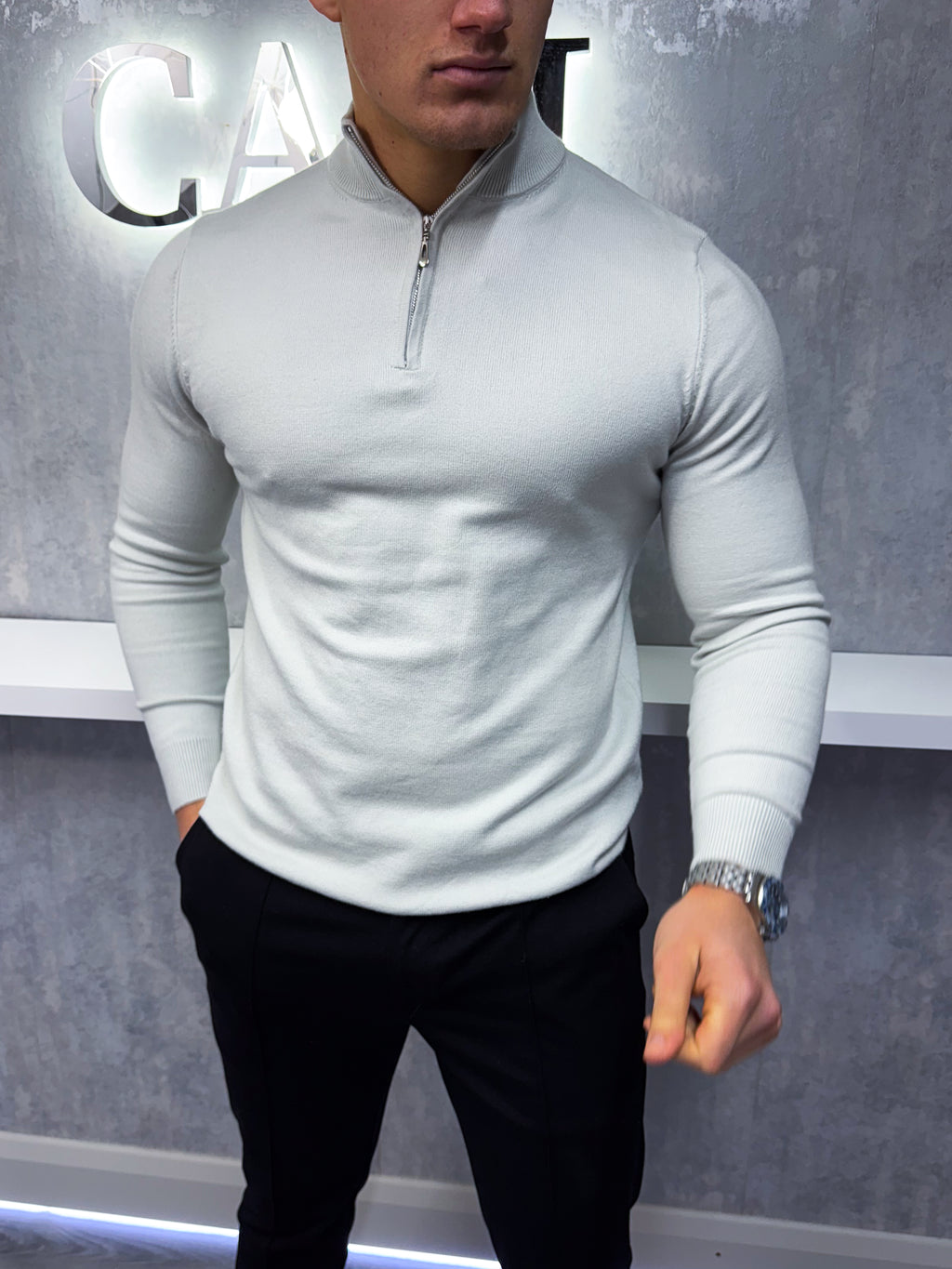Costello - Maglione con mezza zip - Grigio chiaro