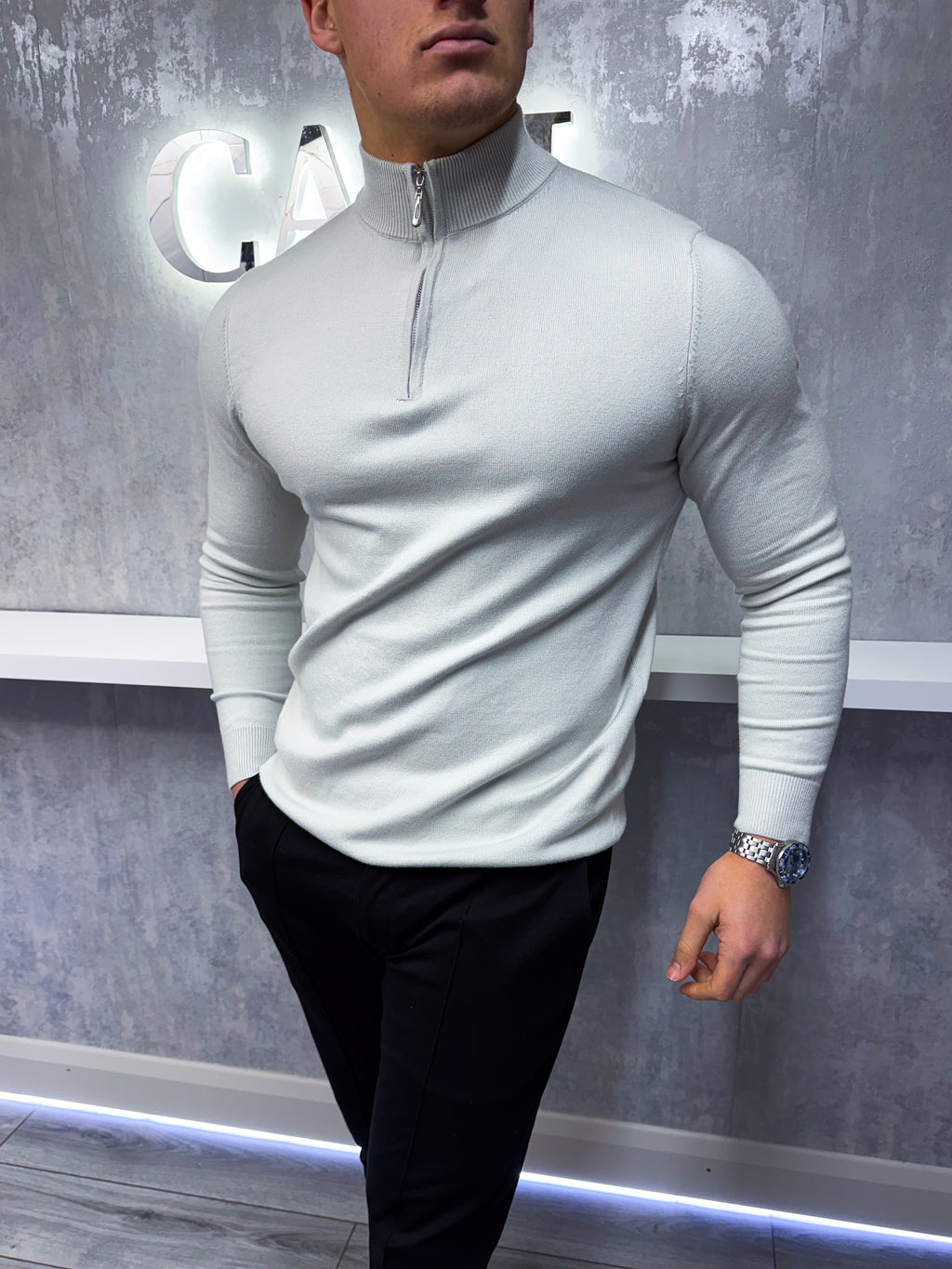 Costello - Maglione con mezza zip - Grigio chiaro