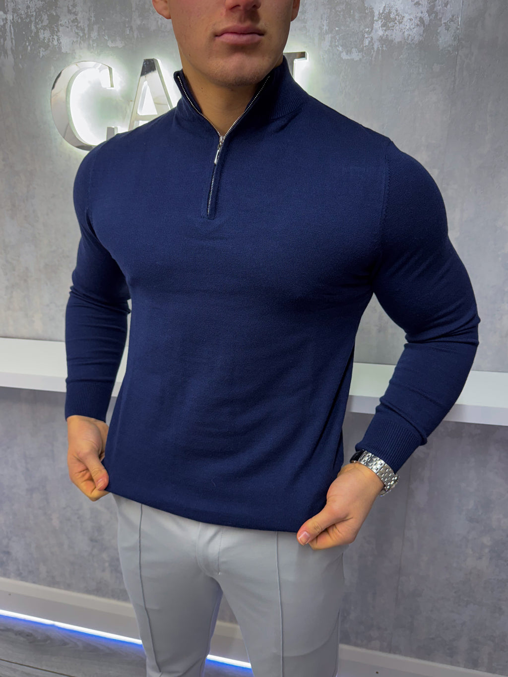 De Costello - Trui met halve rits - Marine