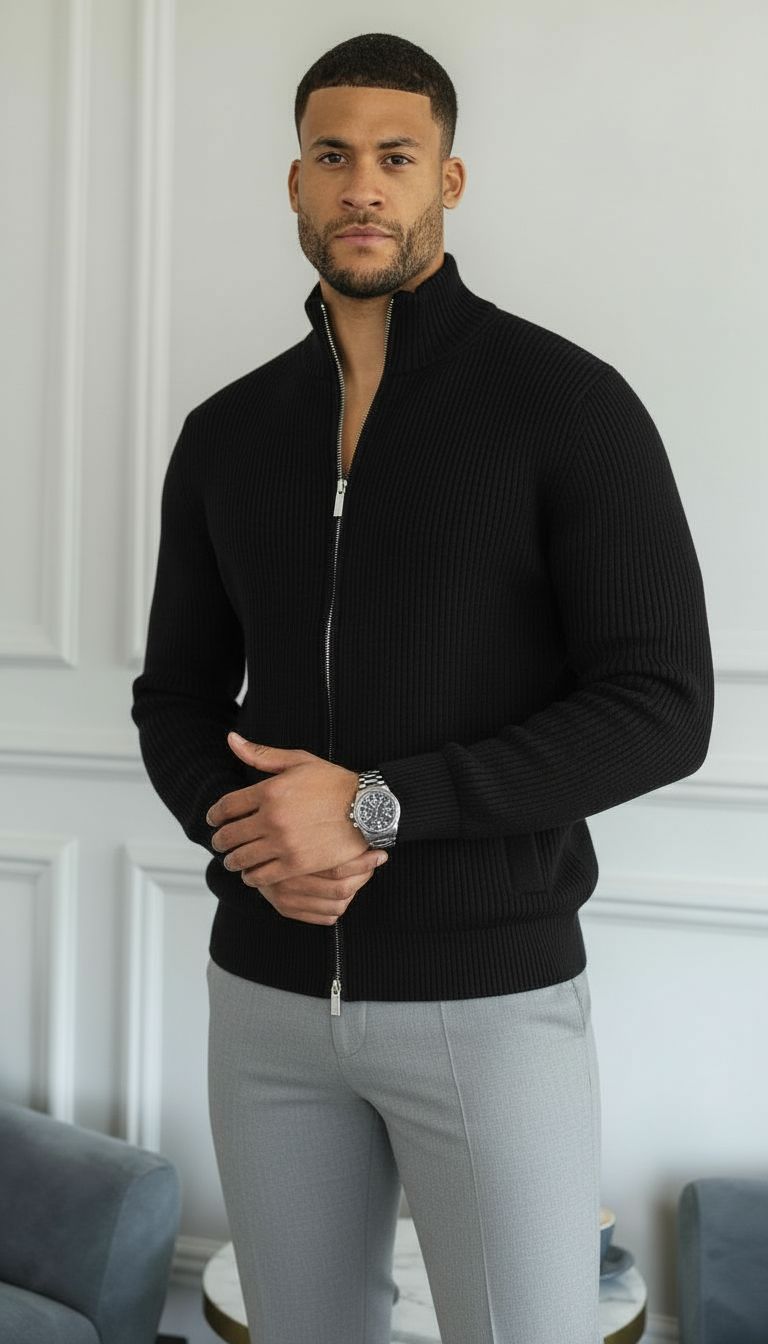 Jamie | Maglione da uomo con zip integrale e maglia a coste