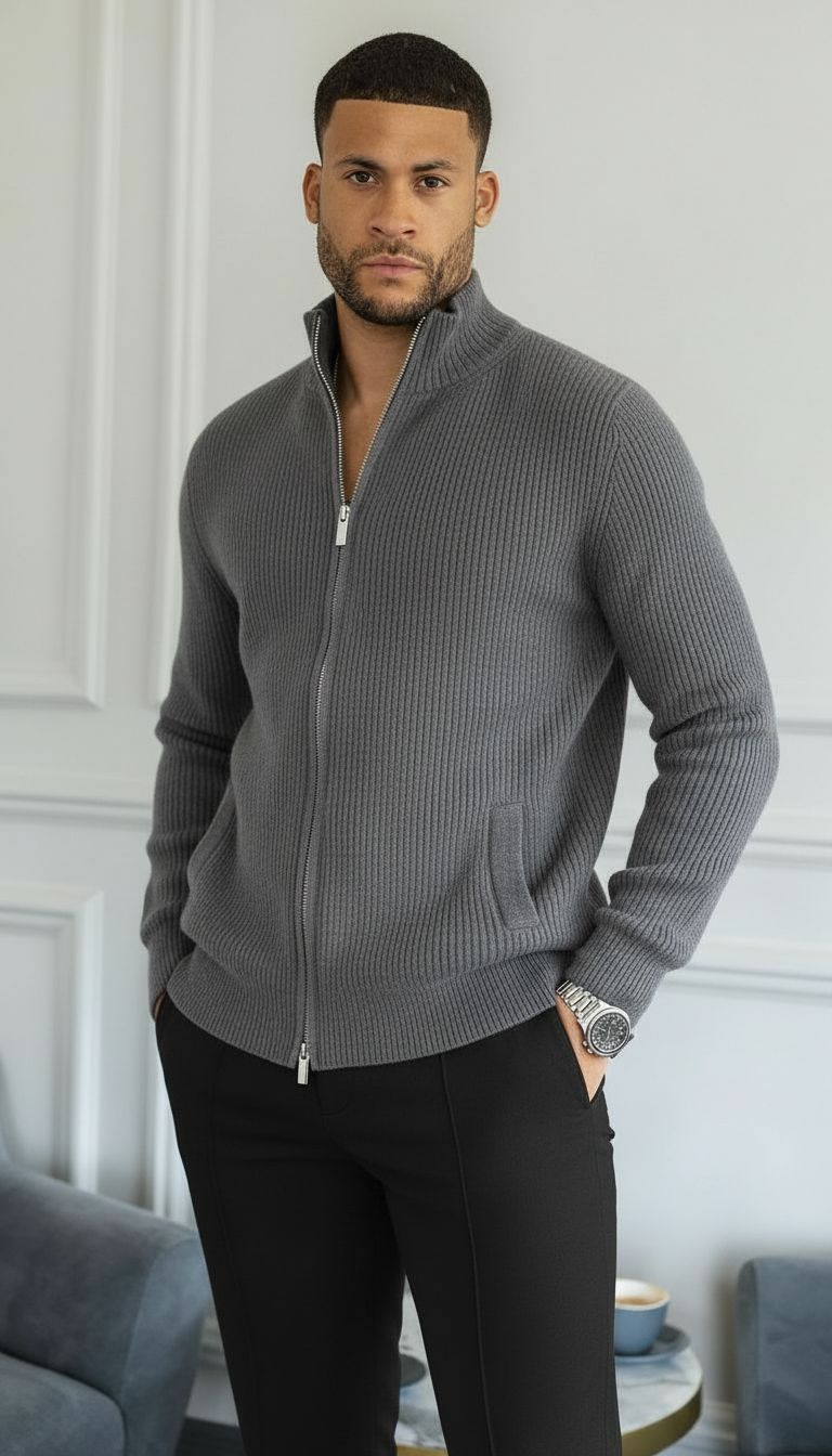 Jamie | Maglione da uomo con zip integrale e maglia a coste