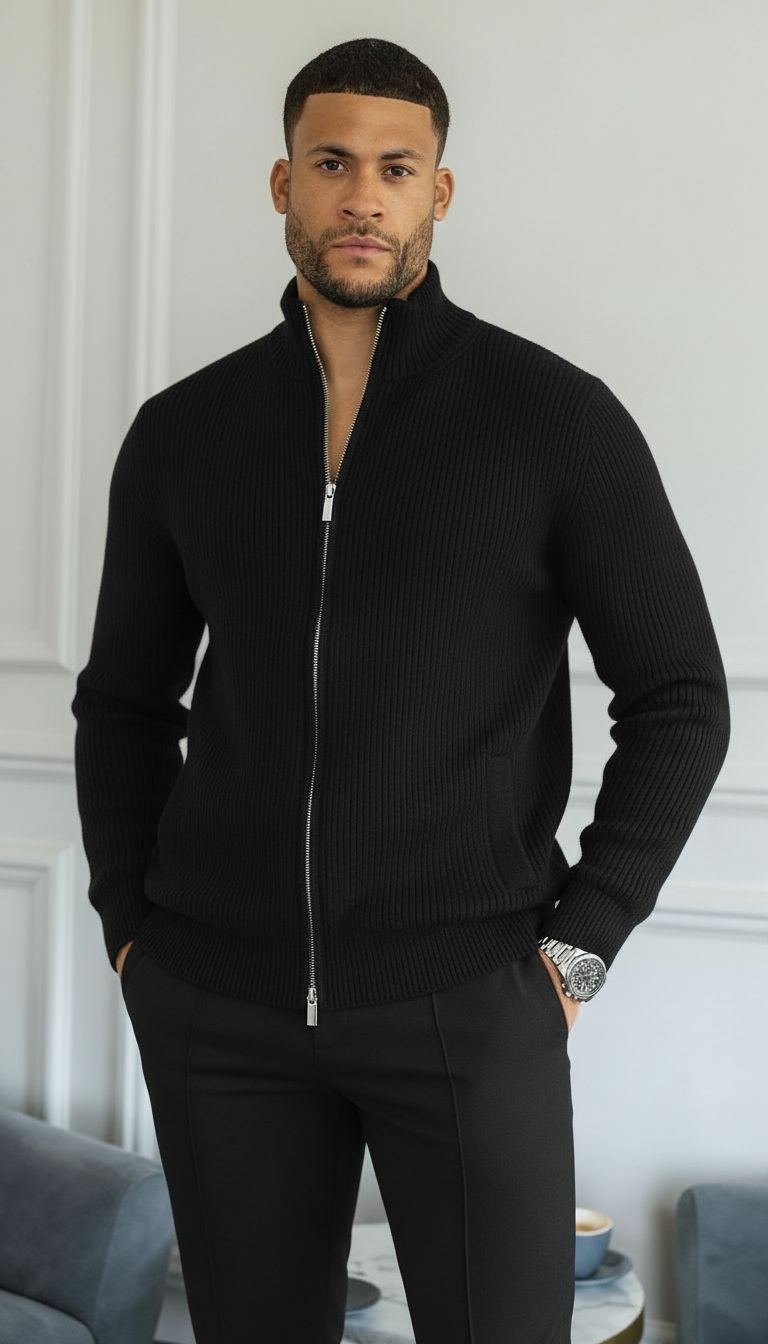 Jamie | Maglione da uomo con zip integrale e maglia a coste