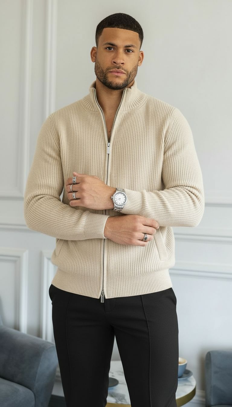 Jamie | Maglione da uomo con zip integrale e maglia a coste