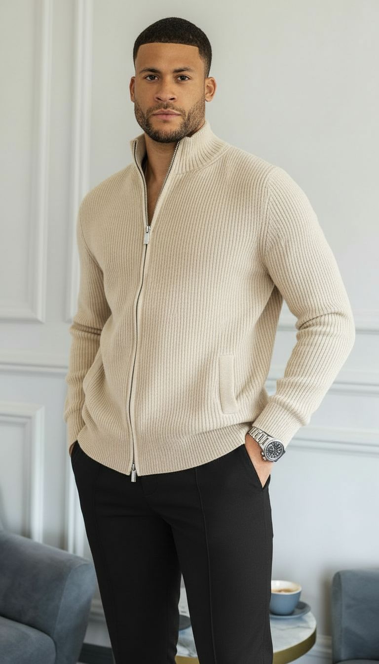 Jamie | Maglione da uomo con zip integrale e maglia a coste