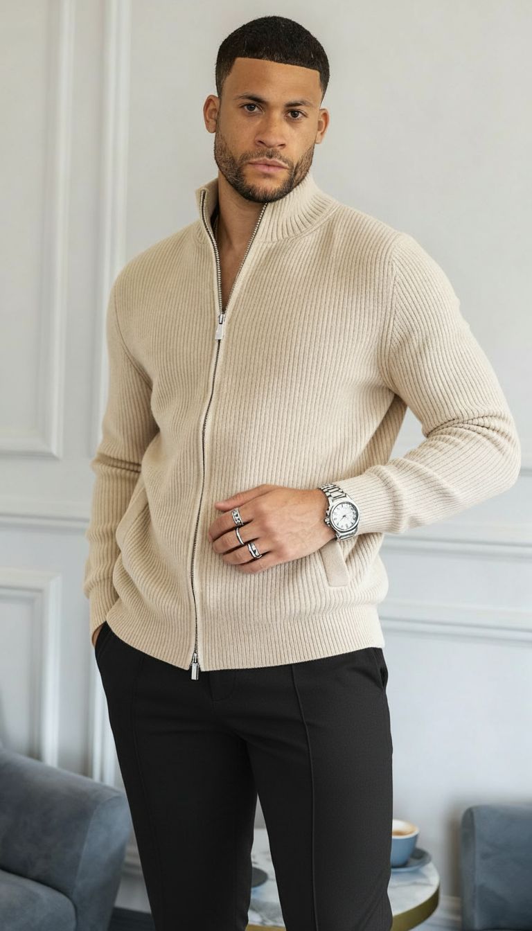 Jamie | Maglione da uomo con zip integrale e maglia a coste