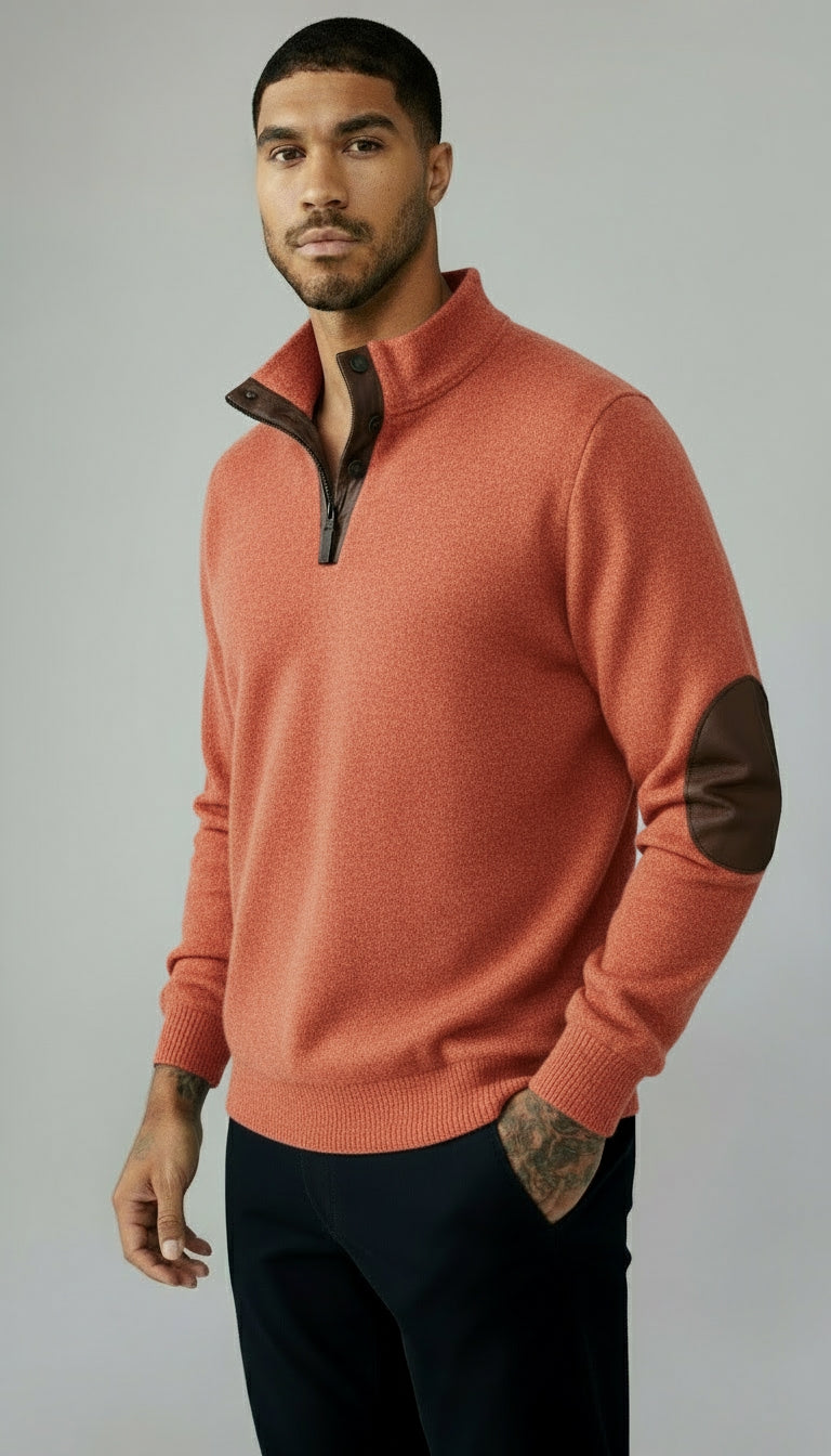 Maglia con collo a bottoni da uomo - Pullover con colletto e toppe sui gomiti