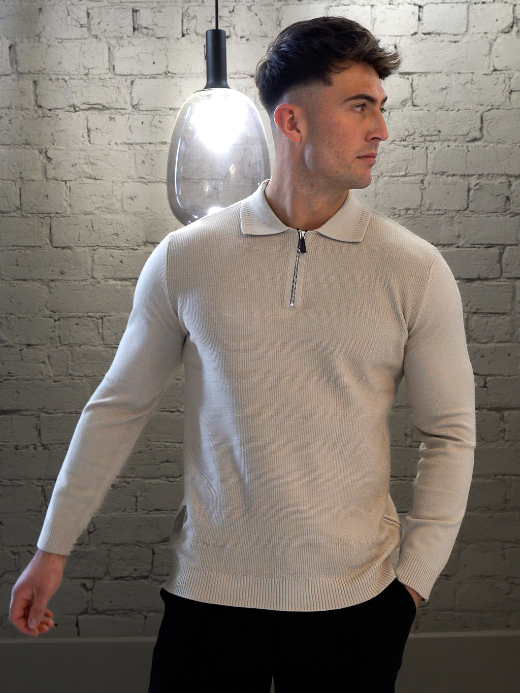 Polo con zip a maniche lunghe - Beige