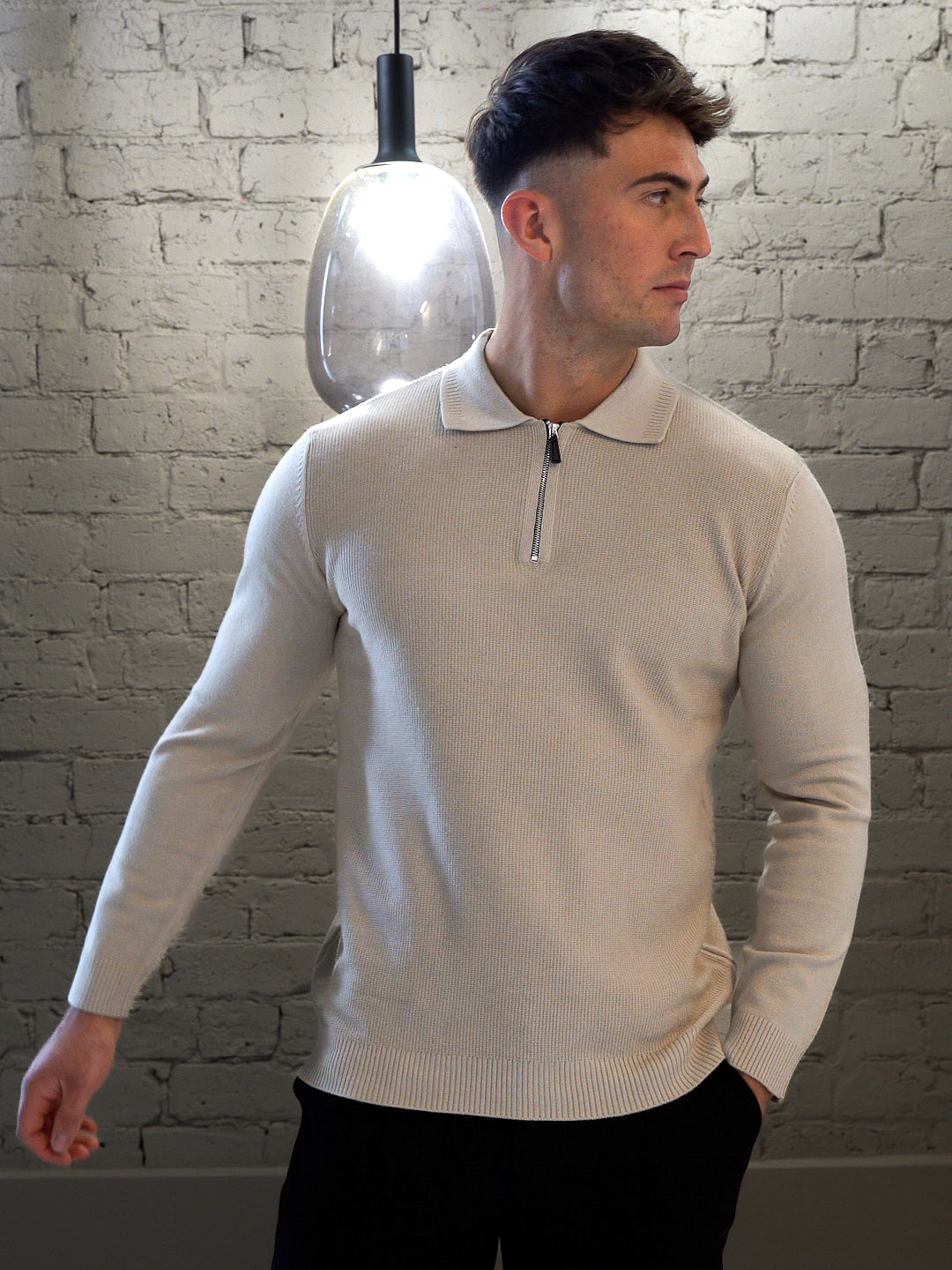 Polo con zip a maniche lunghe - Beige