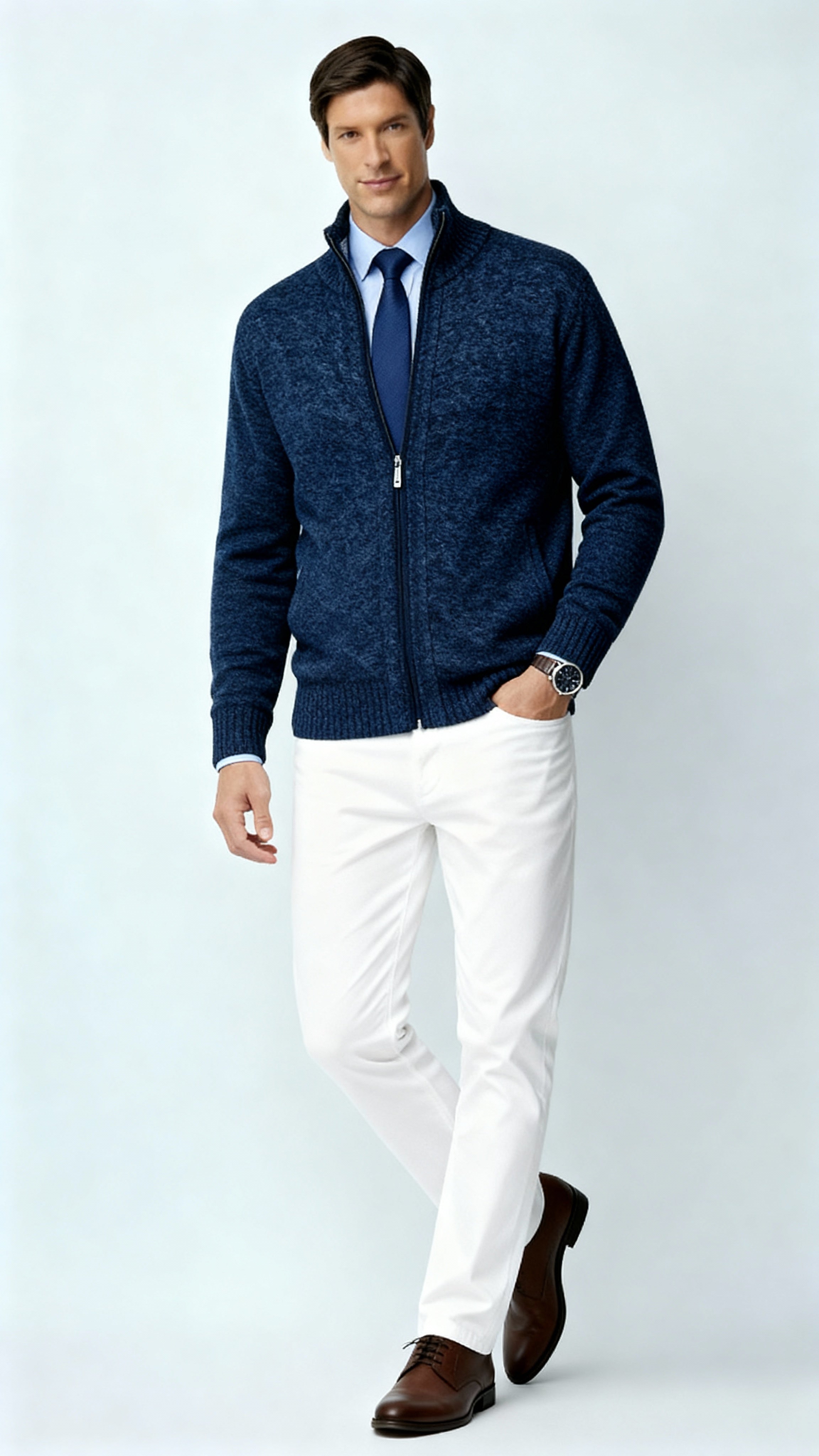 Cardigan da uomo con zip - Maglione in misto cotone con colletto e tasche per la primavera, l'autunno e l'inverno.
