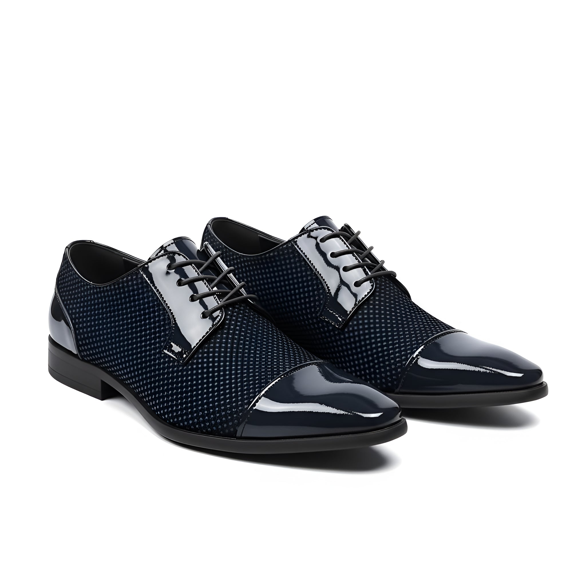 Men’s Lace-Up Dress Shoes – Patterned Design with High-Shine Cap Toe