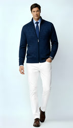 Men's Knitted Zip-Up Cardigan – Cotton Blend Sweater with Collar & Pockets for Spring, Autumn & Winter