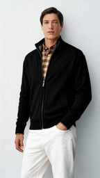 Men's Knitted Zip-Up Cardigan – Cotton Blend Sweater with Collar & Pockets for Spring, Autumn & Winter