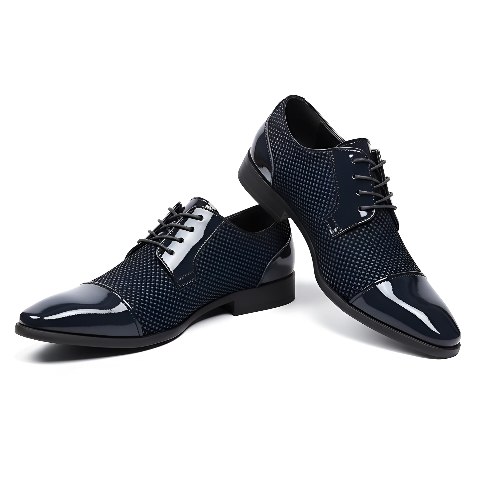 Men’s Lace-Up Dress Shoes – Patterned Design with High-Shine Cap Toe