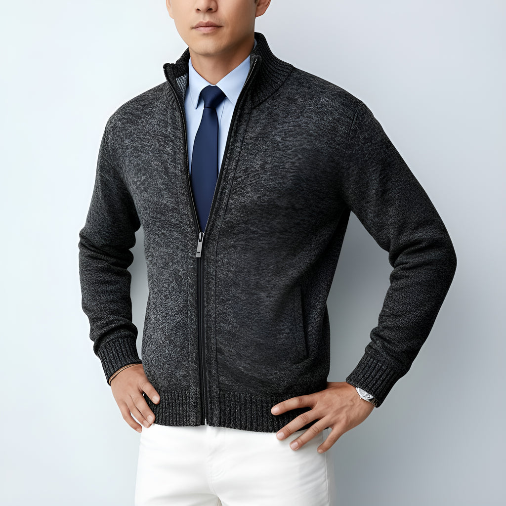 Men's Knitted Zip-Up Cardigan – Cotton Blend Sweater with Collar & Pockets for Spring, Autumn & Winter