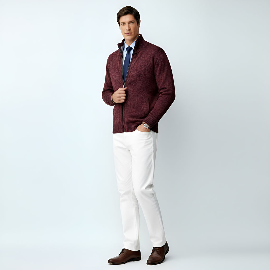 Men's Knitted Zip-Up Cardigan – Cotton Blend Sweater with Collar & Pockets for Spring, Autumn & Winter