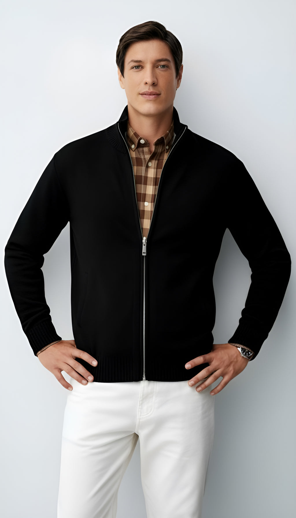 Men's Knitted Zip-Up Cardigan – Cotton Blend Sweater with Collar & Pockets for Spring, Autumn & Winter
