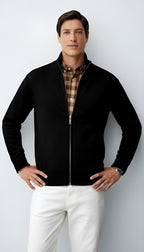 Men's Knitted Zip-Up Cardigan – Cotton Blend Sweater with Collar & Pockets for Spring, Autumn & Winter