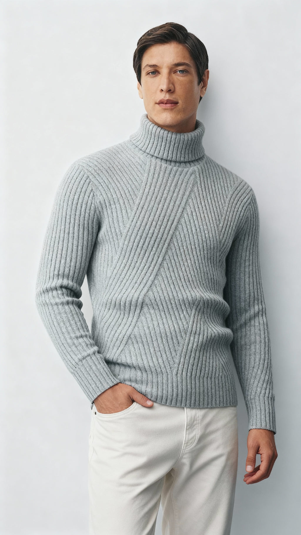 Maglione dolcevita a coste da uomo - Pullover in misto lana per un abbigliamento casual e invernale.