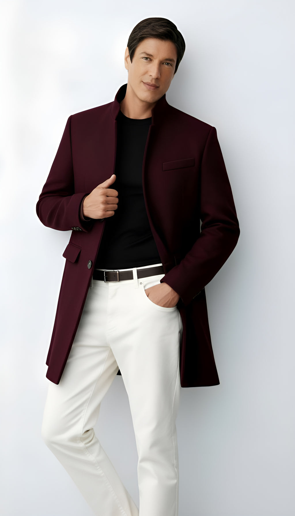 Herenjas van wolmix - Elegante longline overjas met inkepingen en knoopsluiting voor formeel en casual gebruik