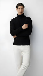 Maglione dolcevita a coste da uomo - Pullover in misto lana per un abbigliamento casual e invernale.