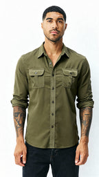 Camicia Utility da uomo - Colletto classico Button-Up con tasche ad aletta - abbigliamento da lavoro elegante e casual con texture