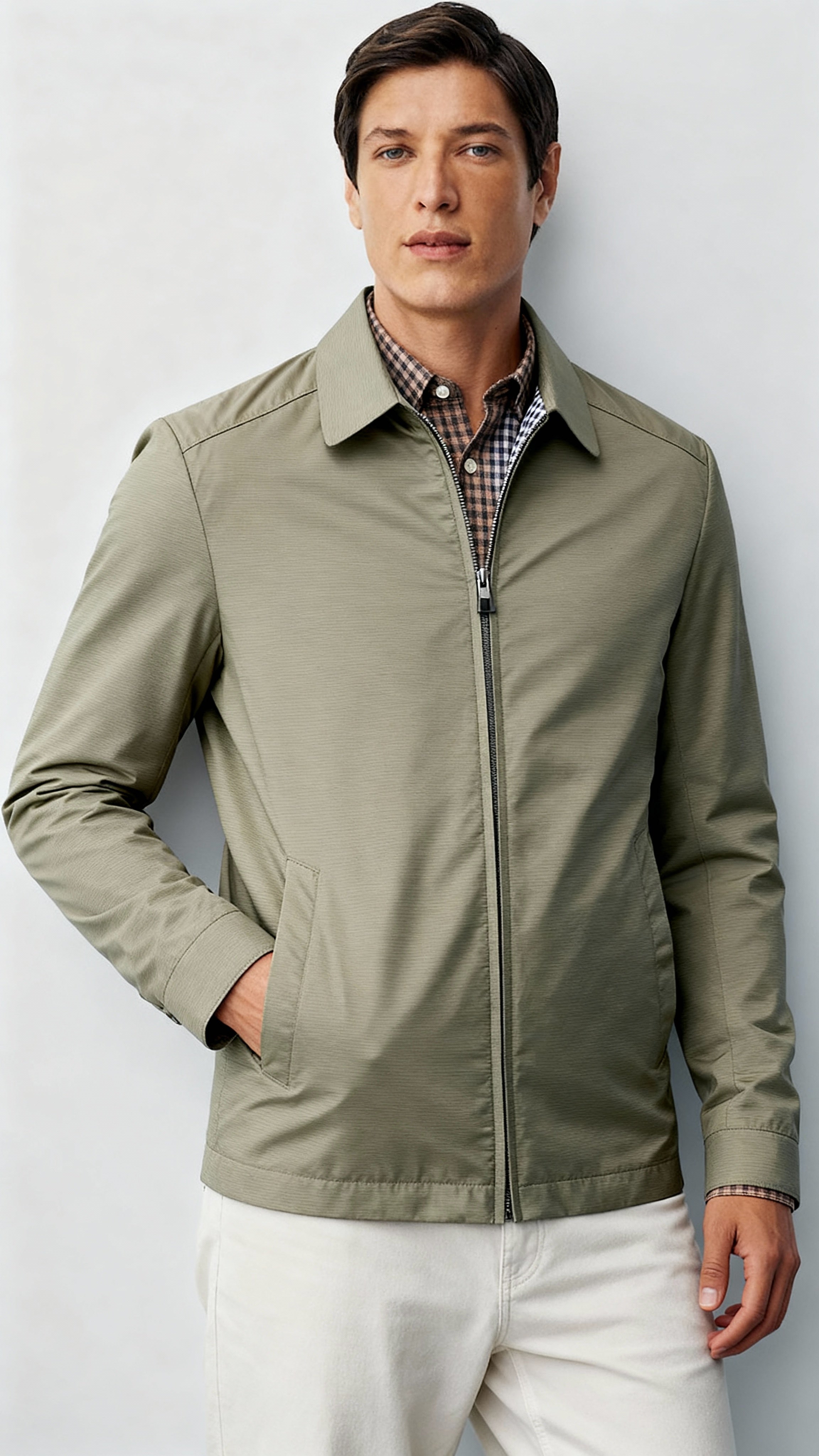 Heren Harrington Jacket - Klassieke Zip-Up met geruite voering & tijdloze kraag