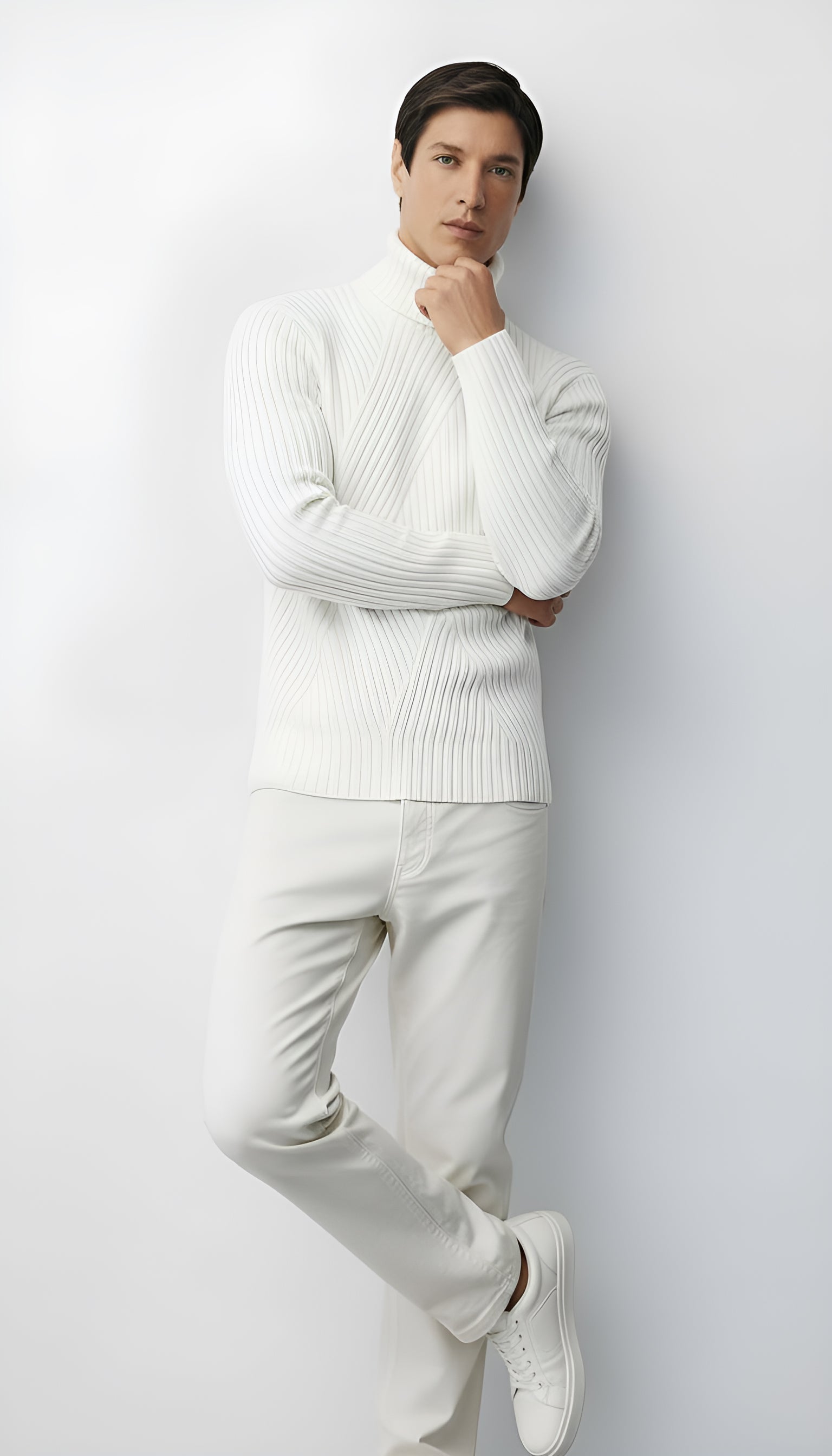 Maglione dolcevita a coste da uomo - Pullover in misto lana per un abbigliamento casual e invernale.