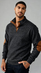 Trui met knoopsluiting voor heren - Trui met staande kraag en elleboogstukken