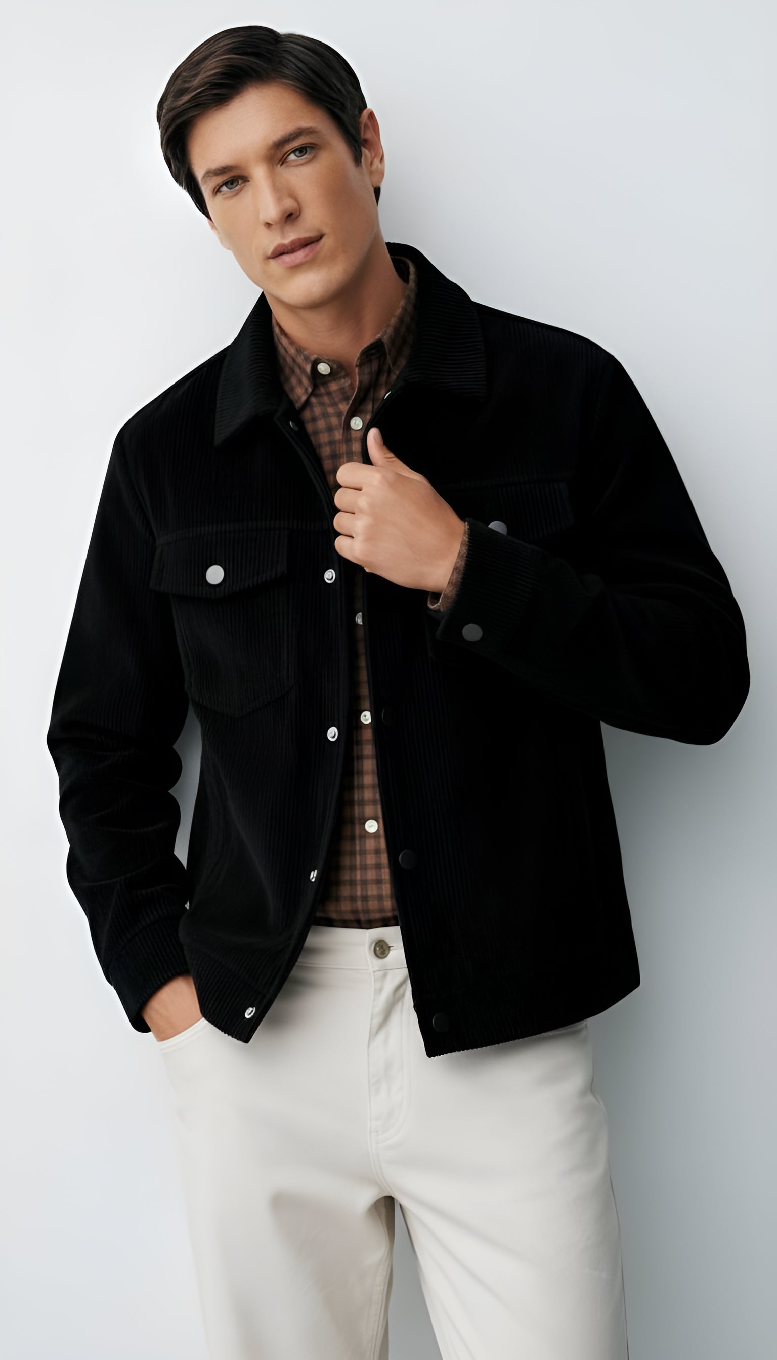 Herenjas met knoopsluiting, overhemdkraag en borstzakken - Casual lichtgewicht overhemd