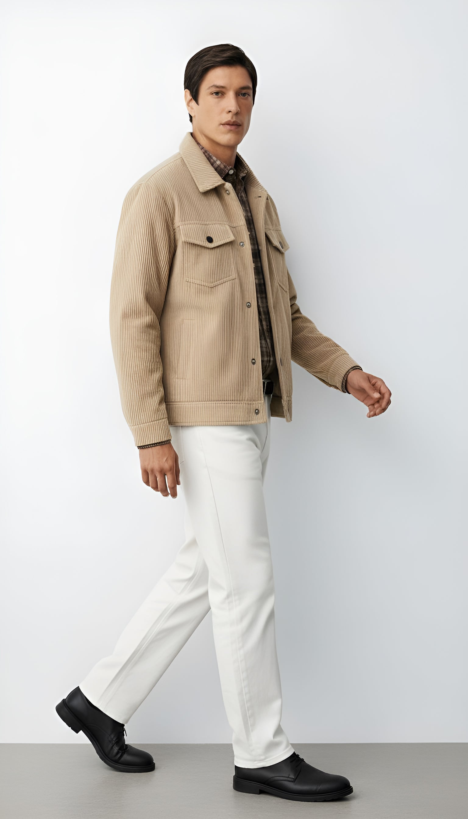 Herenjas met knoopsluiting, overhemdkraag en borstzakken - Casual lichtgewicht overhemd