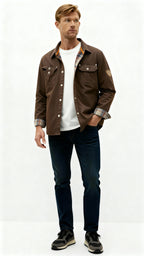 Heren Trucker Shacket - Casual Overshirt Jacket van gewaxt katoen voor alledaags & outdoorgebruik