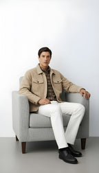 Herenjas met knoopsluiting, overhemdkraag en borstzakken - Casual lichtgewicht overhemd