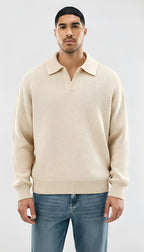long sleeve knit polo shirt - Mens, loose fit