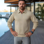 Polo a maniche lunghe da uomo - Quarter-Zip con motivo strutturato e colletto strutturato