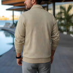 Polo a maniche lunghe da uomo - Quarter-Zip con motivo strutturato e colletto strutturato
