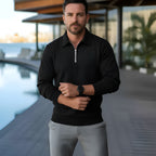 Polo a maniche lunghe da uomo - Quarter-Zip con motivo strutturato e colletto strutturato