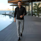 Polo a maniche lunghe da uomo - Quarter-Zip con motivo strutturato e colletto strutturato