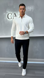 Polo a maniche lunghe da uomo - Quarter-Zip con motivo strutturato e colletto strutturato