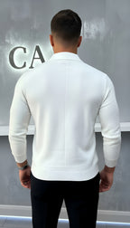 Polo a maniche lunghe da uomo - Quarter-Zip con motivo strutturato e colletto strutturato