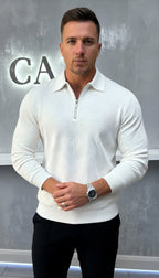 Polo a maniche lunghe da uomo - Quarter-Zip con motivo strutturato e colletto strutturato