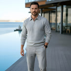 Polo a maniche lunghe da uomo - Quarter-Zip con motivo strutturato e colletto strutturato