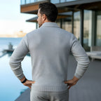 Polo a maniche lunghe da uomo - Quarter-Zip con motivo strutturato e colletto strutturato