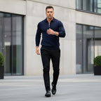 Polo a maniche lunghe da uomo - Quarter-Zip con motivo strutturato e colletto strutturato