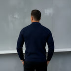 Polo a maniche lunghe da uomo - Quarter-Zip con motivo strutturato e colletto strutturato