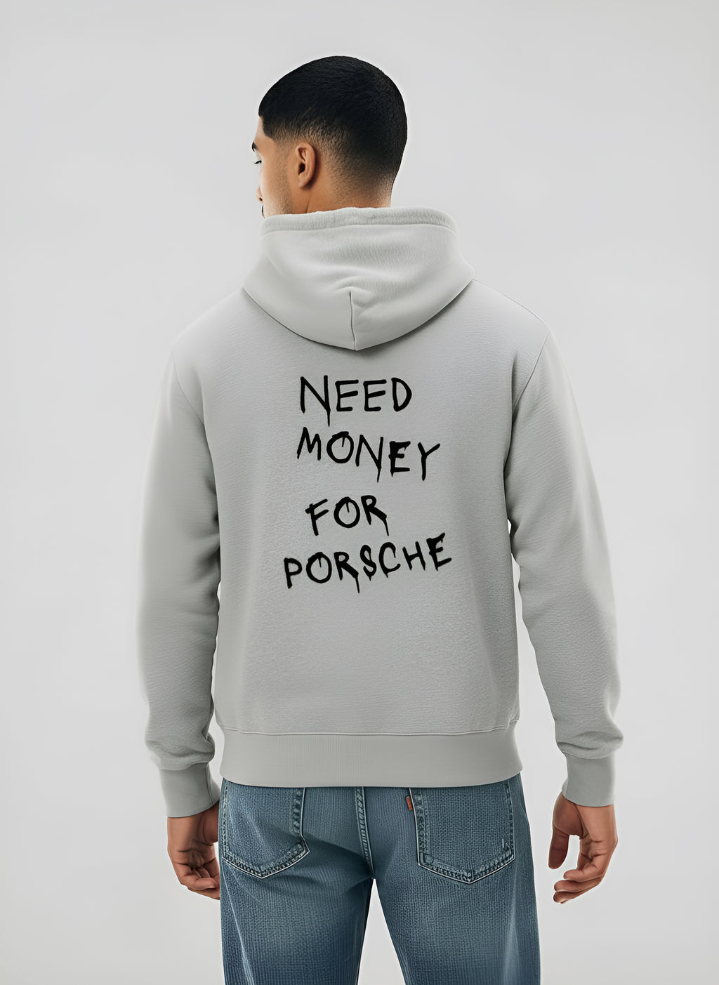 Men’s Hoodie – “Need Money for Porsche” Slogan Print, Classic Fit with Kangaroo Pocket & Hood