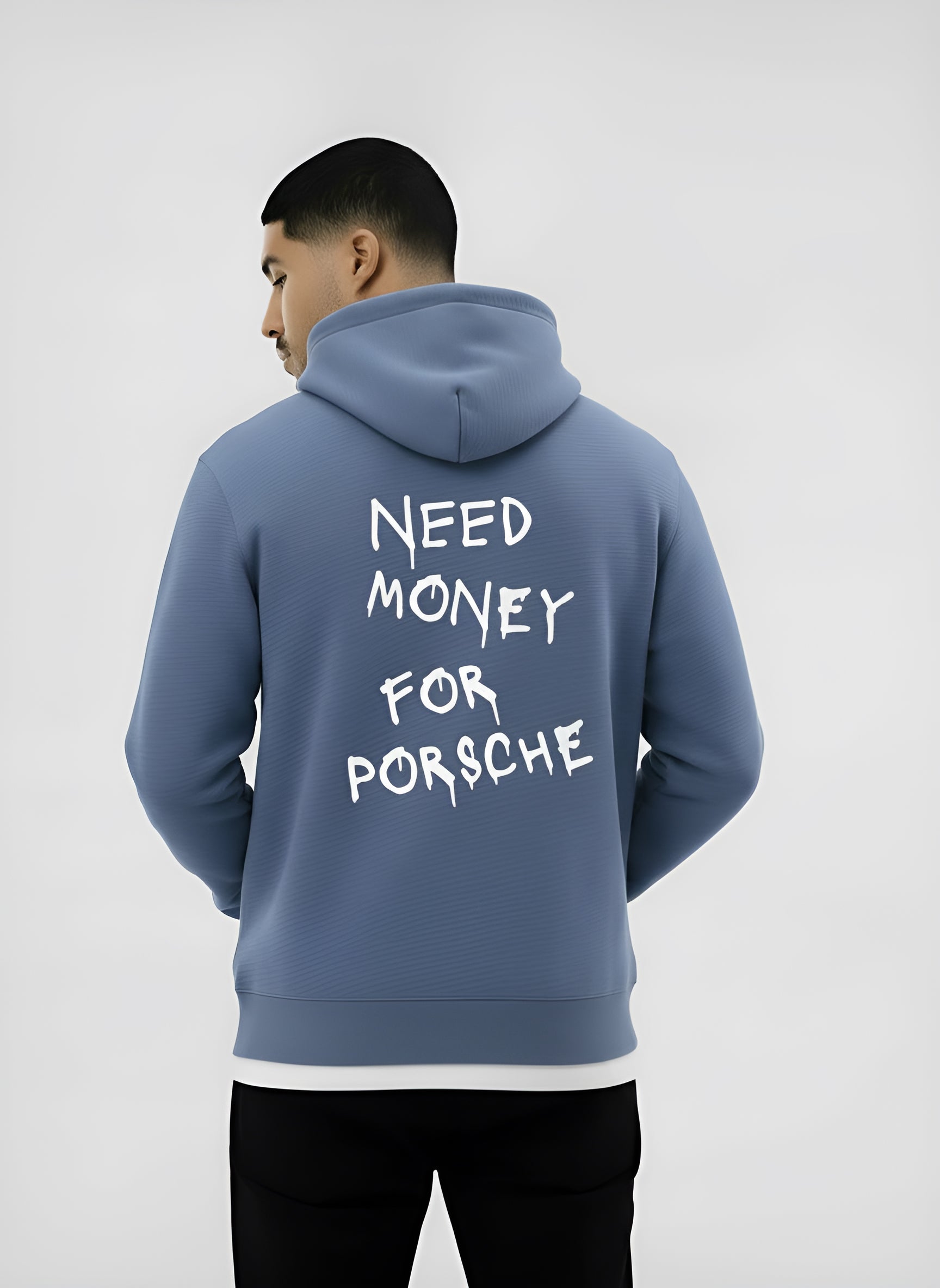 Herenhoodie - "Geld nodig voor Porsche" Slogan print, klassieke pasvorm met kangoeroezak & capuchon